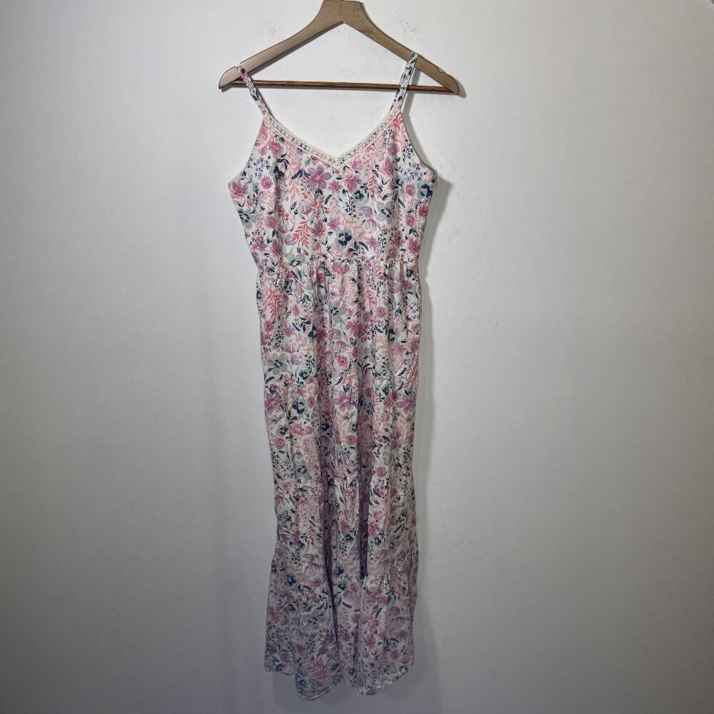 Rachel Zoe Maxi Pastel Floral Tiered Slip Dress Sz 6 Cottagecore Peasant